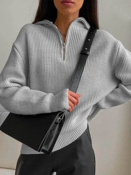 Fashion Women's Turtleneck Zippers Solid Loose Women Sweaters Pullover Long Sleeve Casual Knitted Sweater Woman