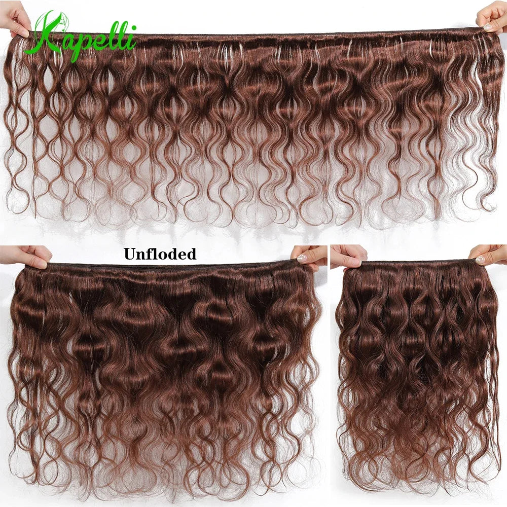 10A Brazilian Bundles with Closure Body Wave Bundles Human Hair With 4x4 Lace Closure Brown Blonde Colored 3/4 Weave Extensions