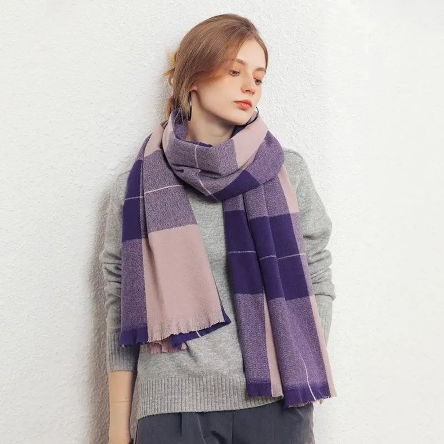 Women's Winter Plaid Scarf Shawl - Thick, Warm Fashion Scarf made with Imitation Cashmere