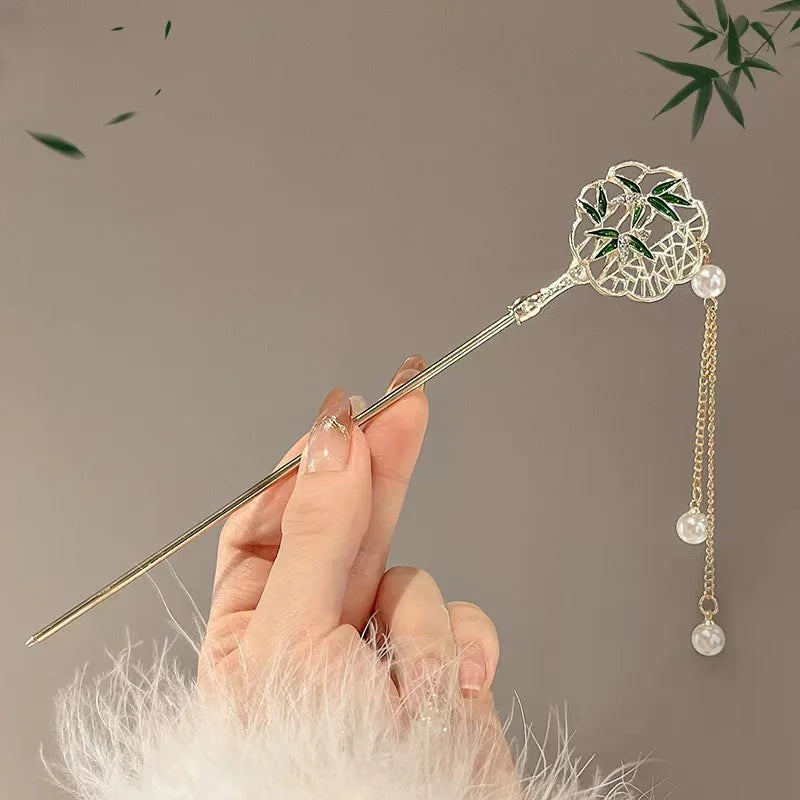 Classic Hair Stick Peach-blossom Hair Chopsticks Gold Plated Prong Updo Chignon Hairpin For Women Chinese Style