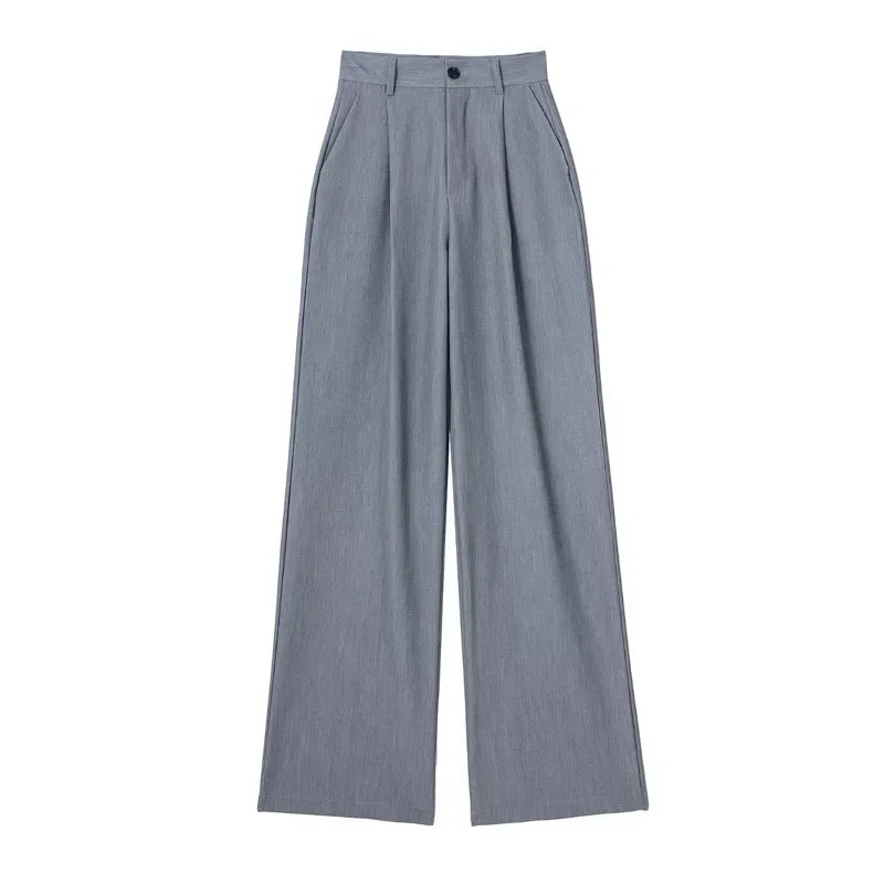 Women's Formal Pants Office Wear Women Striped Grey Black Cream Pants Woman High Waist Suit Pants Casual Wide Leg Trousers