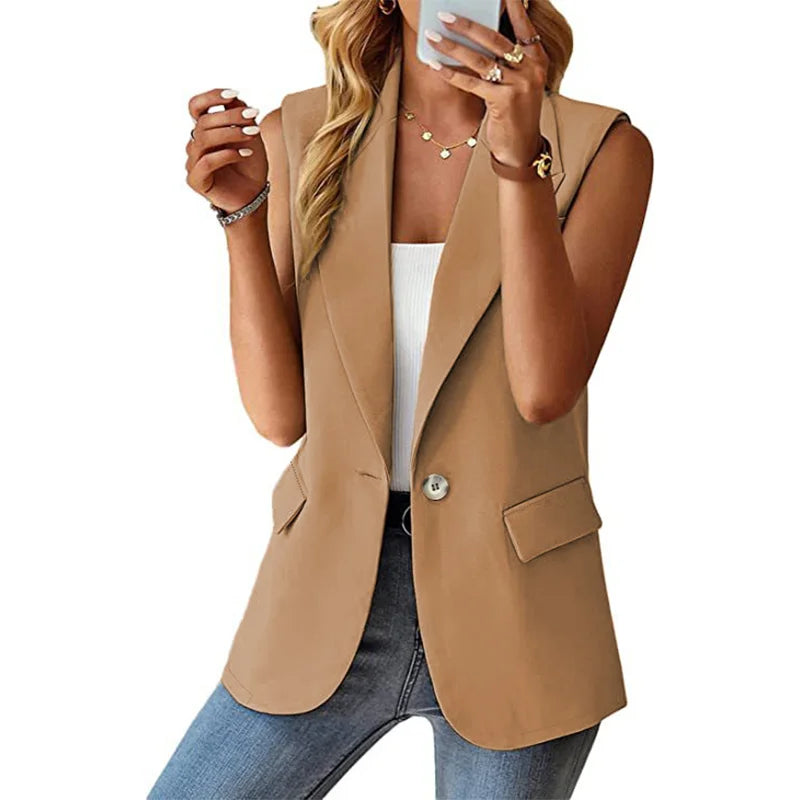 Polo Collar Suit Vest Women's Style Sleeveless Cardigan Tank Top Women