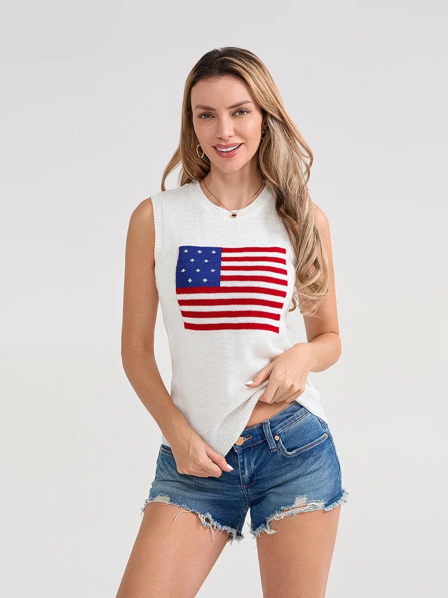Women s Sleeveless Knit Tank Top with American Flag Print Casual Summer Vest for Daily Wear and Date Nights