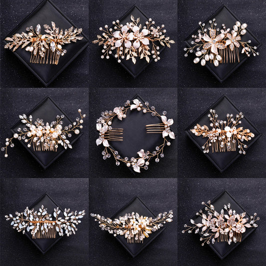 Gold Color Crystal Pearl Hair Comb Headband For Women Bride Party Bridal Wedding Hair Accessories Jewelry Comb Headband