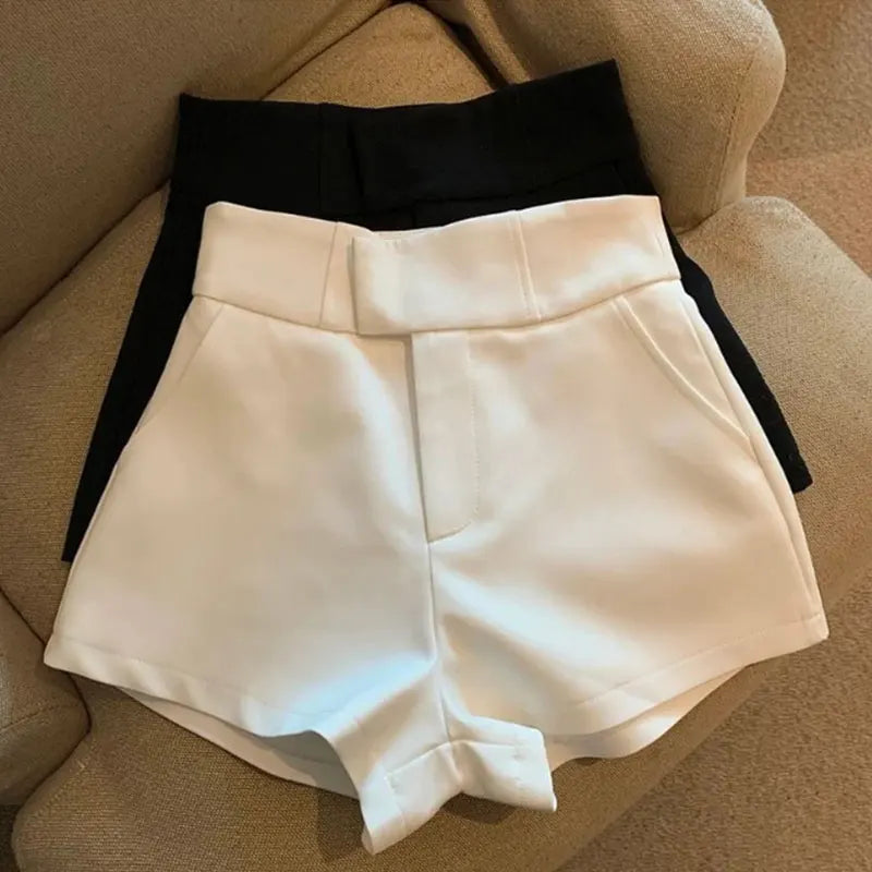 Women's Shorts Black/Cream Shorts Women's Elegance High Waisted Shorts A Line Slim Casual