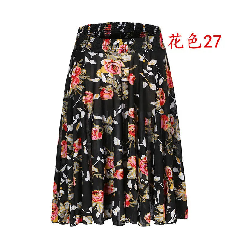 High Waist Printed  Floral Skirt Square Dance Ice Silk