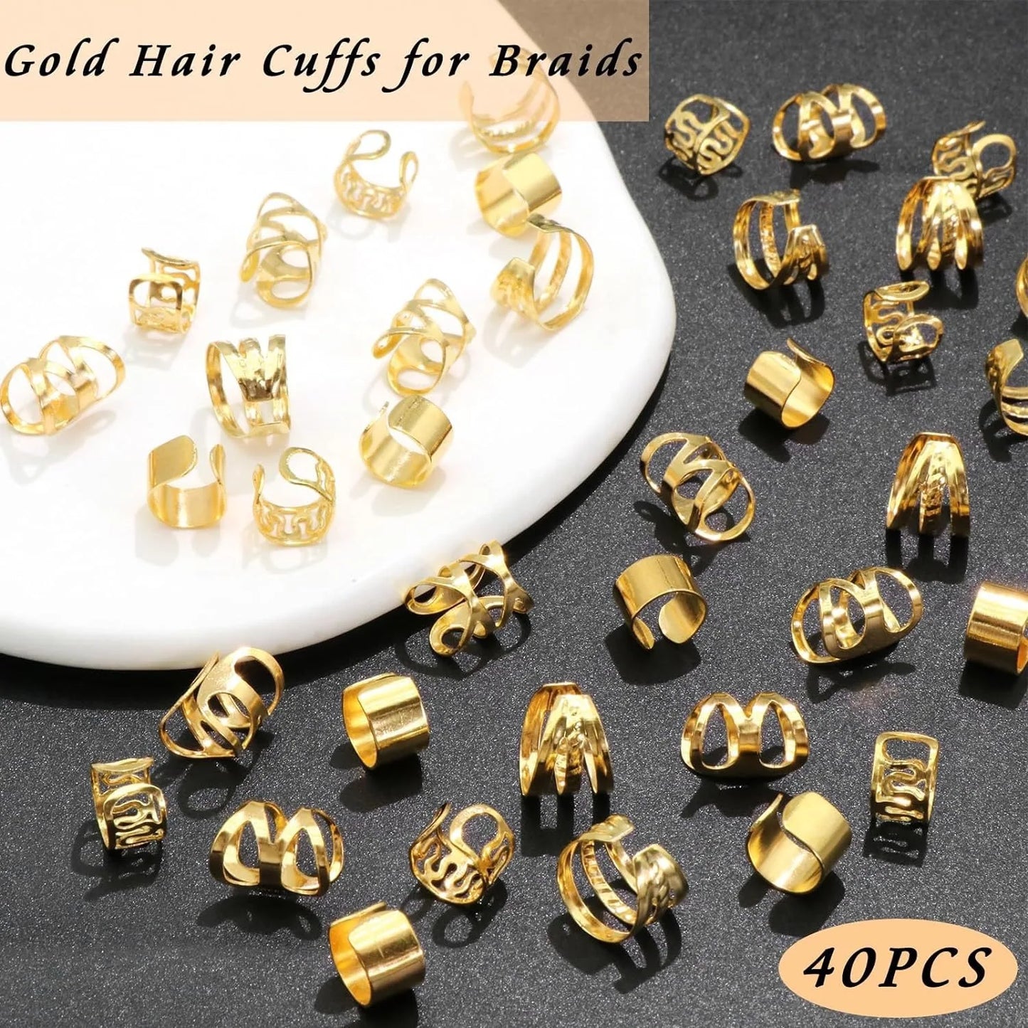 40PCS Hair Jewelry for Braids Hair Cuffs Multi Style Rings Adjustable Hair Beads for Braid  Dreadlock Accessories