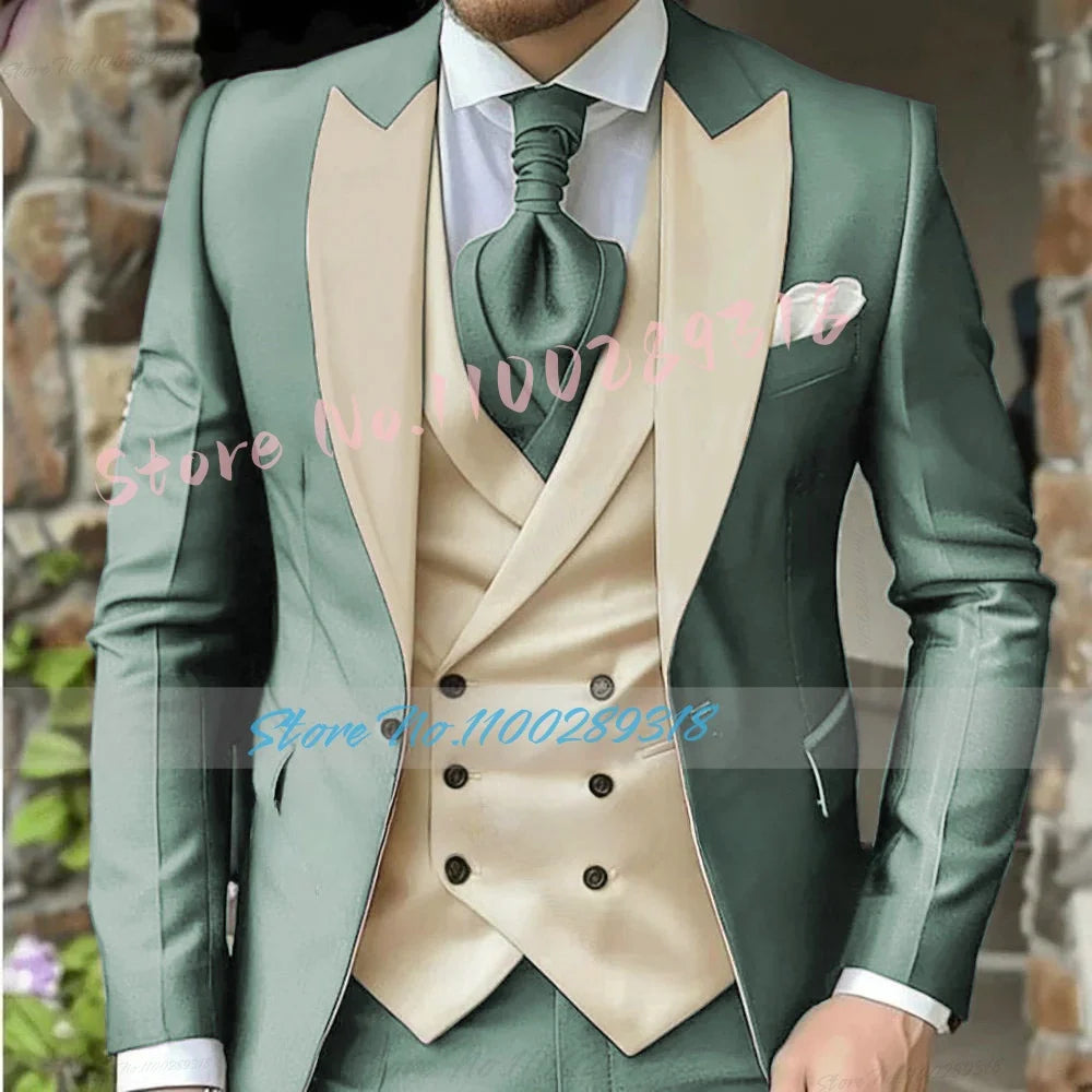 Classic Suits For Men Custom Made 3 Piece Jacket Vest Pants Set Formal Business Tuxedos