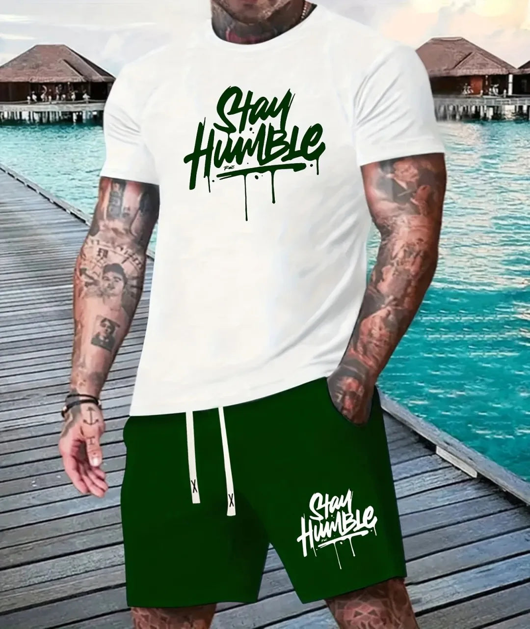 summer 3D digital printed men's suit Fashion short sleeve shorts suit Outdoor street men's sports shorts Summer daily