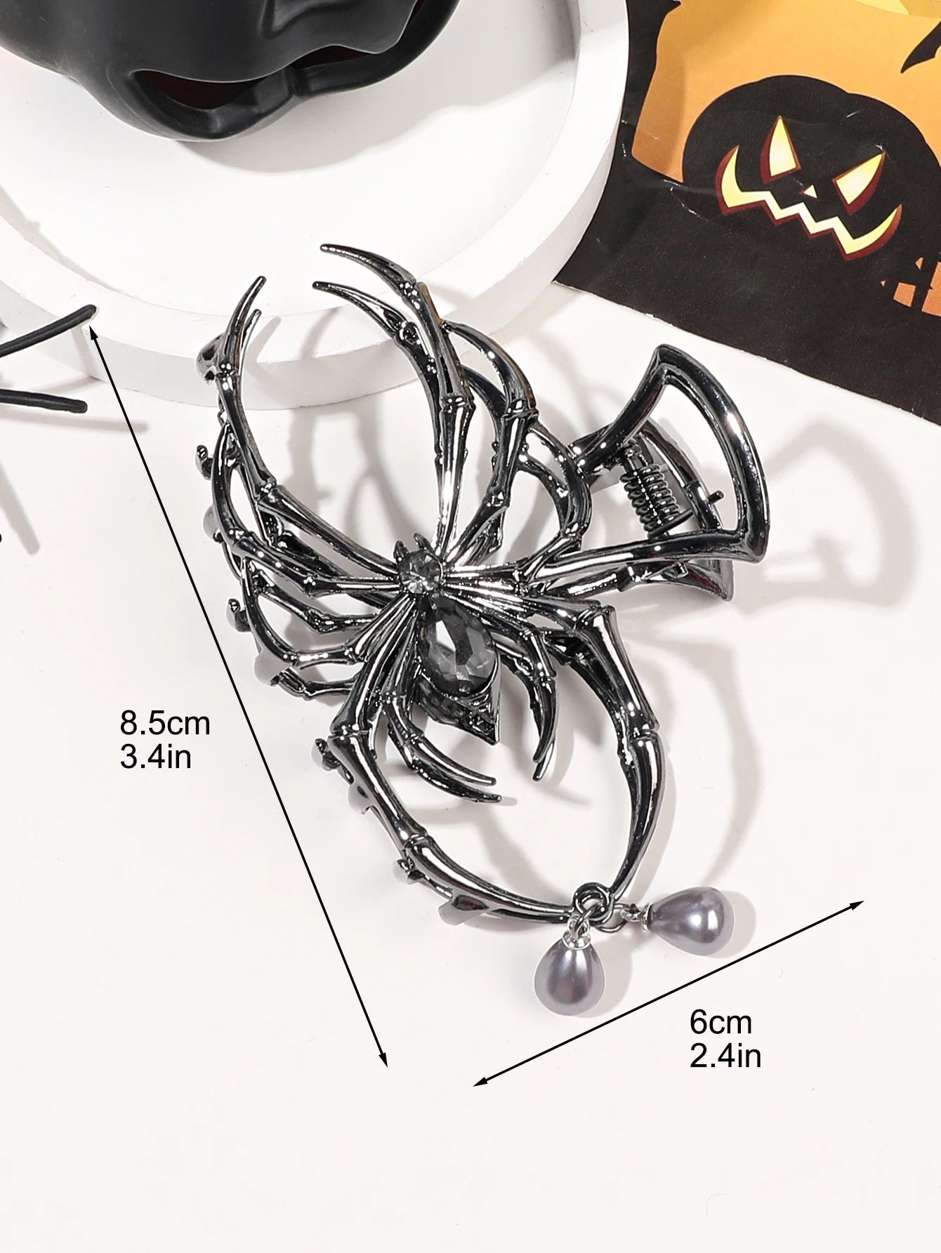 1Pcs  Spider Hair Claw Clips with Pearl Charm Design, Metal Gothic Punk Hair Clips Strong Hold Hair Accessories