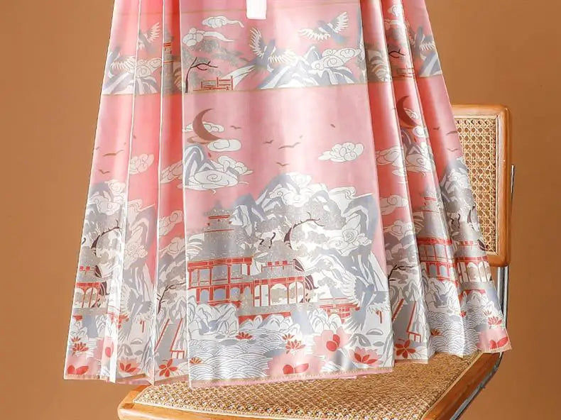 Vintage Maxi Chinese Style Horse Face Skirts  Pleated