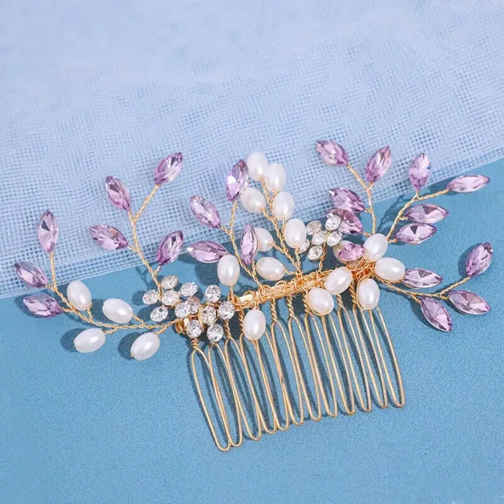 Faux Pearl Crystal Comb Clips, U-shaped Flower Rhinestone Pearl Hair Clips