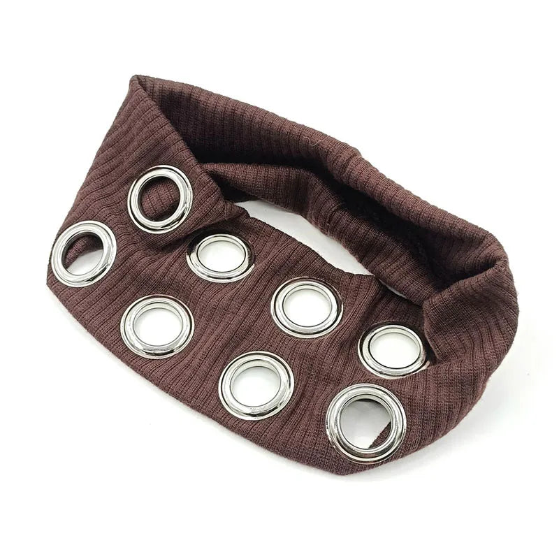 Girl Hollowed Out Eyelets Wide Elastic Headband Stretchy Metal Rock Steampunk for Sports Headbands Hair Accessories
