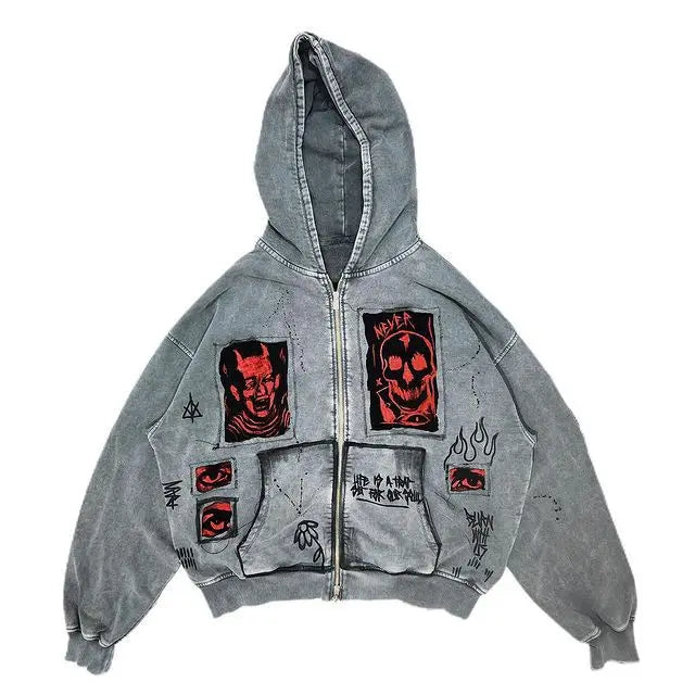Women's sweatshirts Hoodie Sweatshirt Hip Hop Letter Vintage Skull Pattern Print Oversized Hoodie Jacket