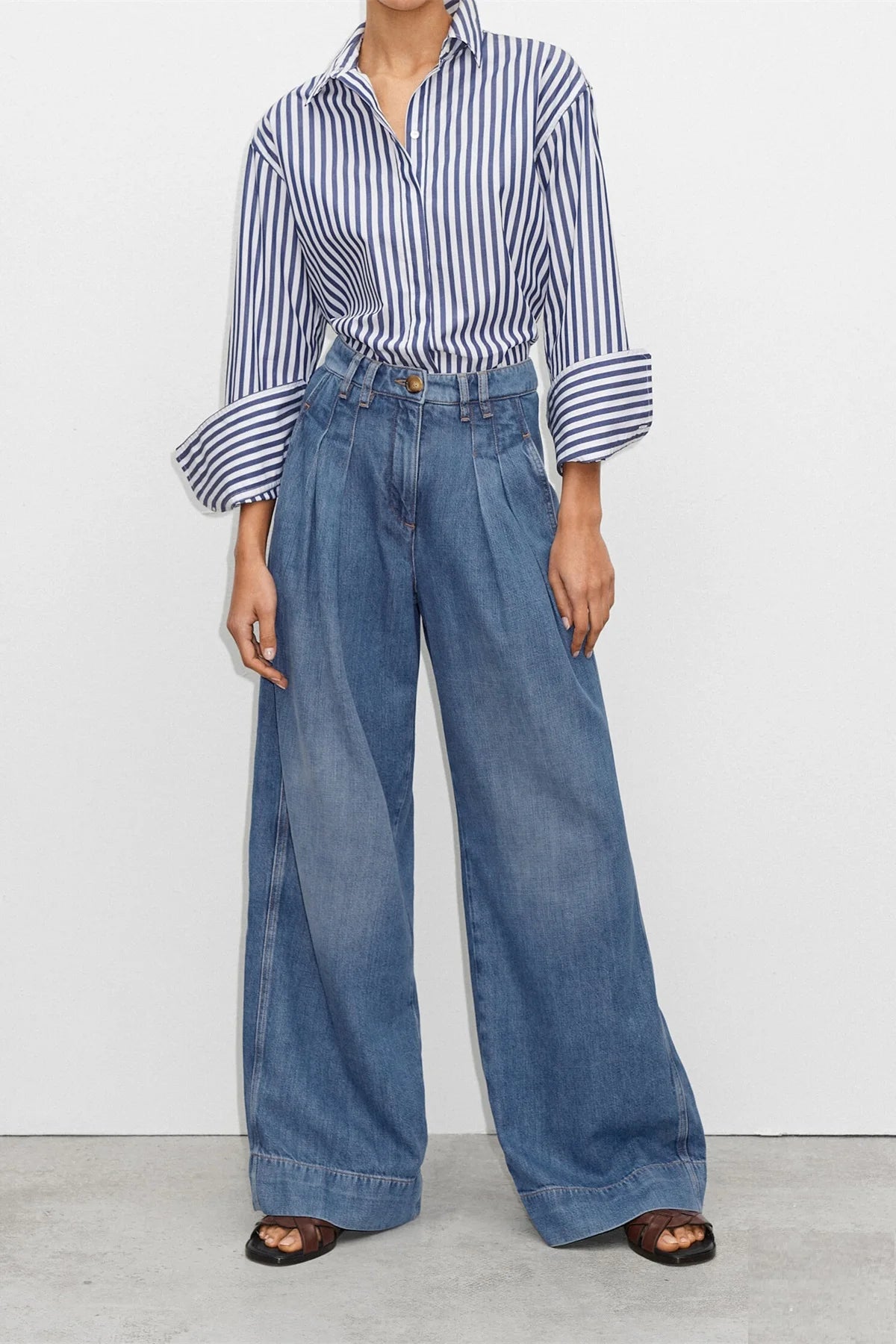 Women's Denim Pants High Waist Wide Leg Jeans Baggy  Casual Straight Leg Denim Pants Female Vintage Blue Baggy Trousers