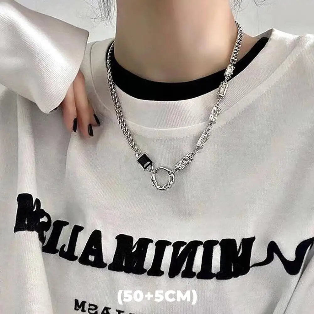 Zircon Double Layer Necklace For Men Women Trend Charm Titanium Steel Pendant Chain Unisex Jewelry