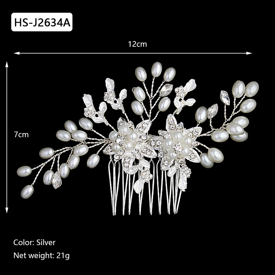 Silver Color Rhinestone Hair Comb Pearl Crystal Hair Accessories Ornament Prom Bridal Flower Headpiece Jewelry