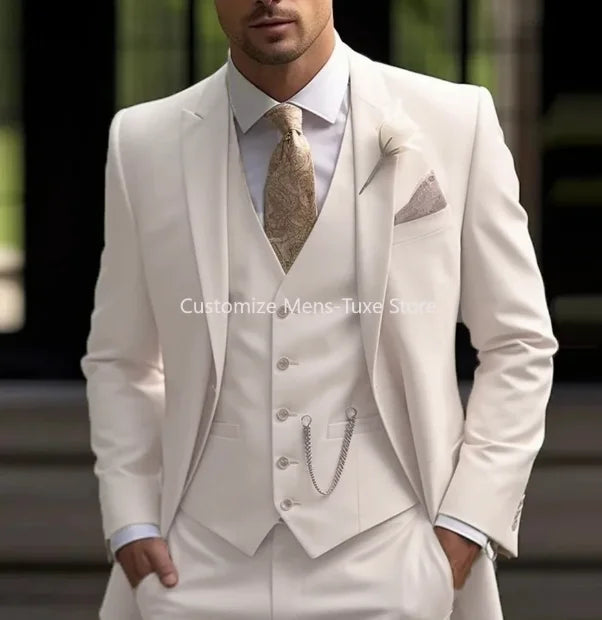 Men Business suits Tuxedos Formal 3 Piece Set Jacket Vest Pants Single Breasted Groom Groomsman Prom Wedding Party