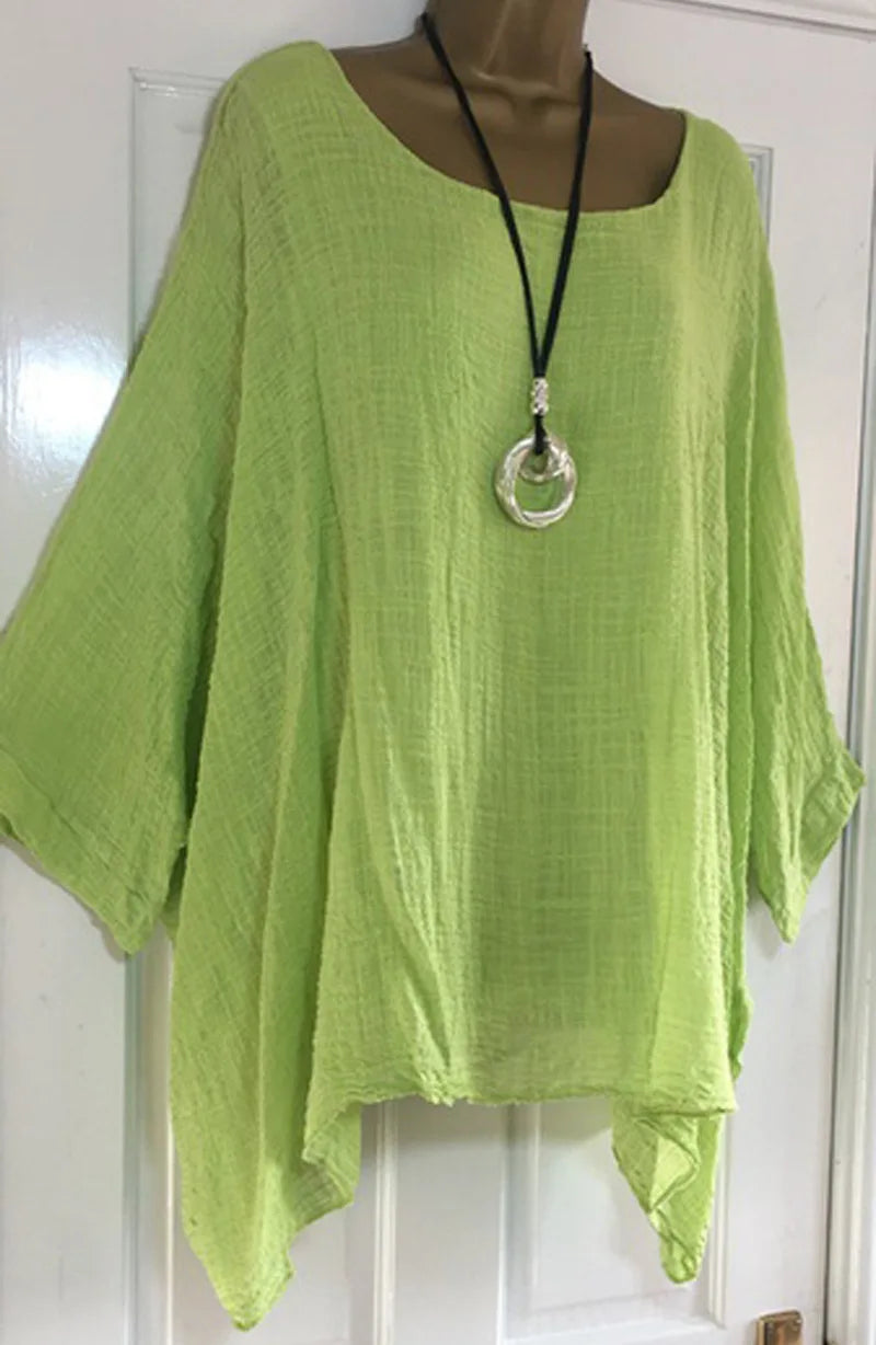 Women's Clothing Fashion Batwing Sleeve Solid Color Loose O-Neck 3/4 Sleeve Casual Elegance