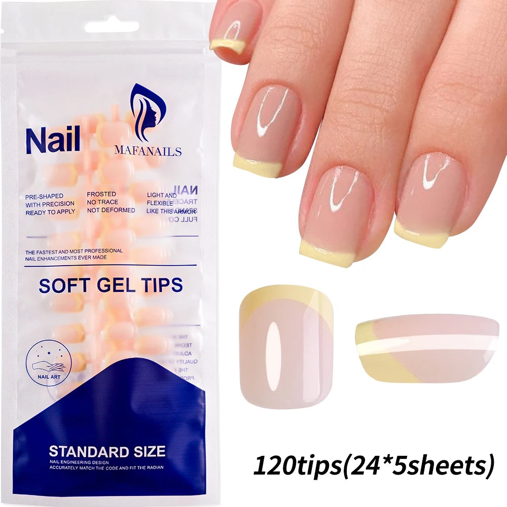 120pcs Pink French Tip Press-On Nails Medium Length Square Shape With Glossy Finish False Nails Full Cover Pre-Shaped Fake Nails