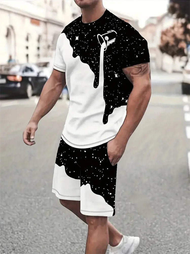 Men's Short-sleeved Shorts Suit Summer Fashion Round Neck T-shirt, Shorts Two-piece Street Shooting Casual Clothing