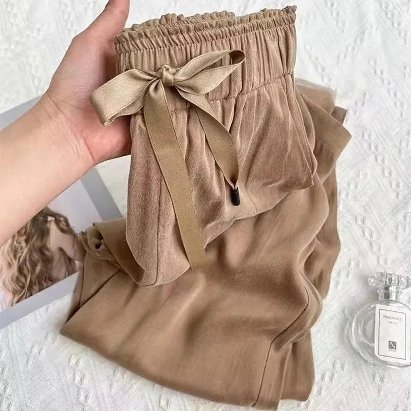 Ice Silk Wide Leg Pants  Summer Thin Satin Casual Pants Women's High Waisted Straight Leg Pants Long Trouser
