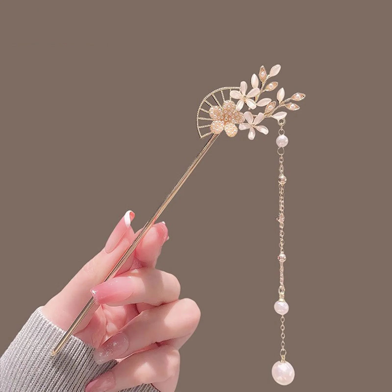 Classic Hair Stick Peach-blossom Hair Chopsticks Gold Plated Prong Updo Chignon Hairpin For Women Chinese Style