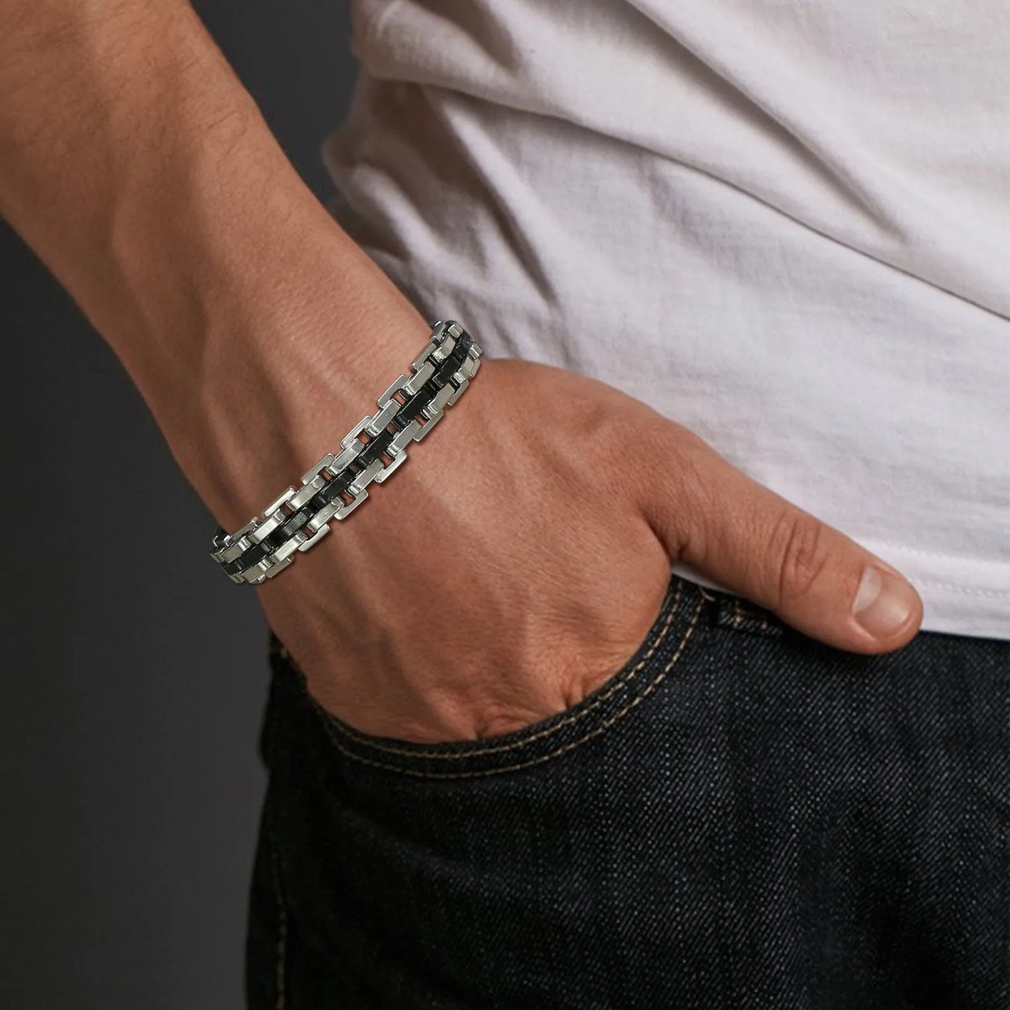 Vnox Stylish Strap Chain Bracelets for Men  Gift Jewelry, 10.7MM Wide Stainless Steel Links Wristband