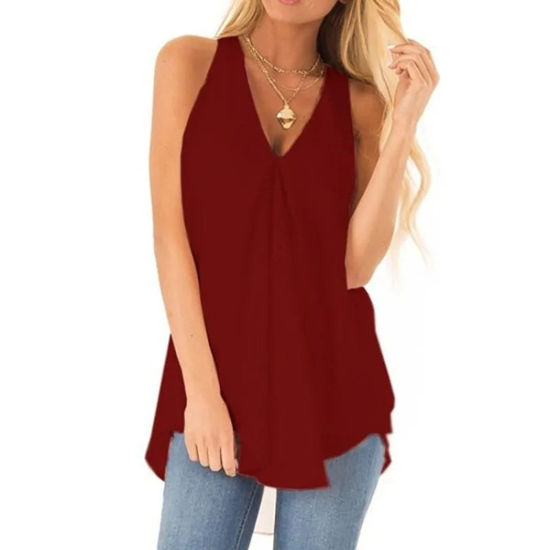White Chiffon Blouse Ruffle Sleeveless Pullover