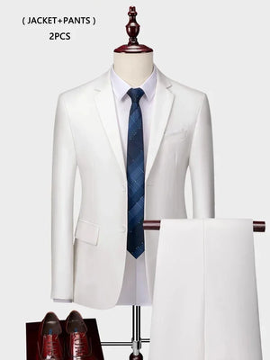 ( Jacket +Vest+ Pants ) Luxury Men's High-end Brand Solid Color Business Office Suit 3Pcs & 2Pcs Groom Wedding Party Suit Tuxedo