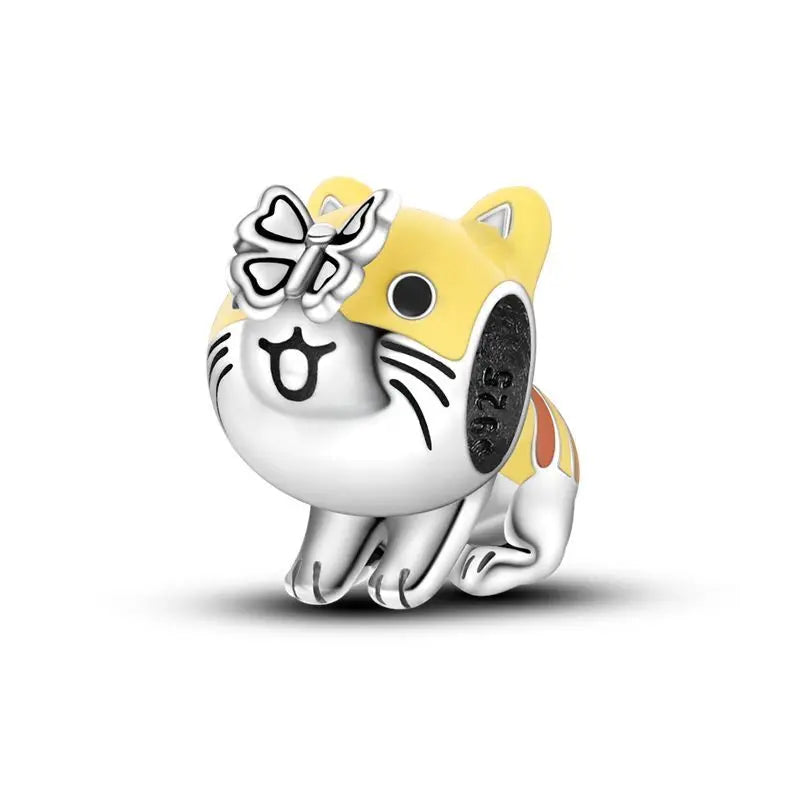 925 Sterling Silver Cute Pet Cat Dog Animal Beads Bracelet Charms