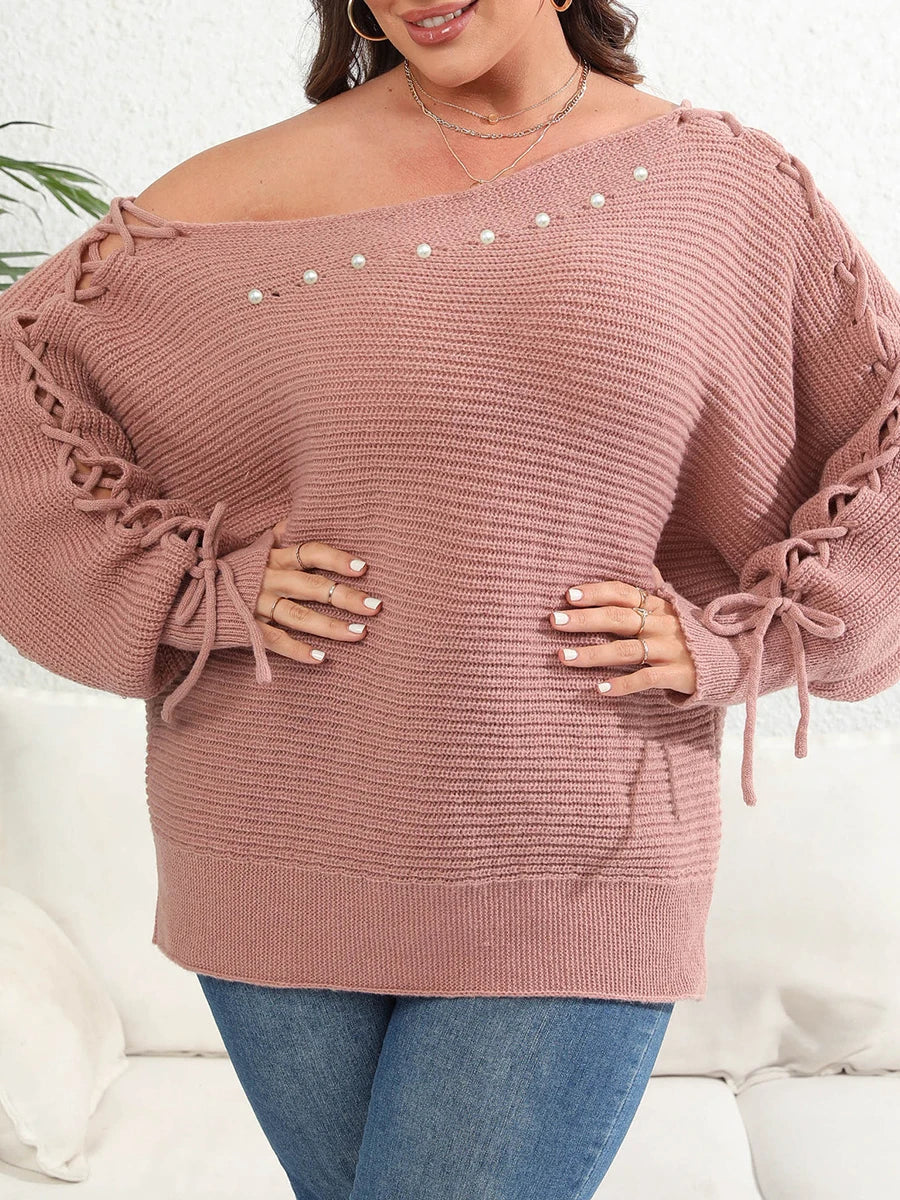 Women s Plus Size Sweater Cozy Cable Knit Off Shoulder Long Sleeve Pullover with Tassel Detail Casual