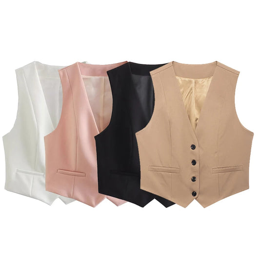 Women's Fashion Solid Single Breasted Waistcoats Vest Vintage Sleeveless Jackets Female Chic Lady Tank Tops