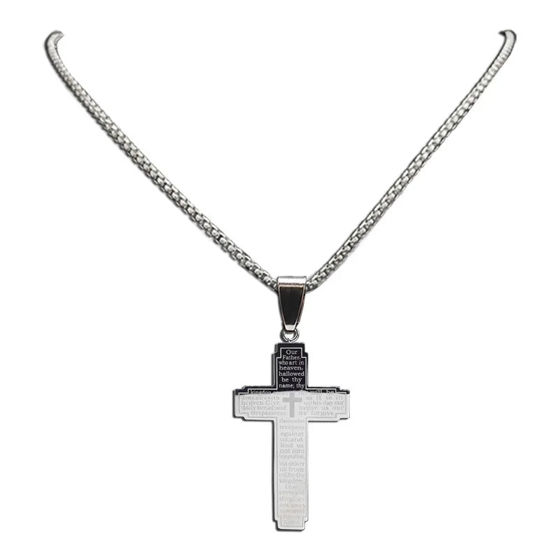 TrendMen  Rock Crucifix Cross Stainless Steel Pendant Necklaces For Men  Black Metal Clavicle Chain