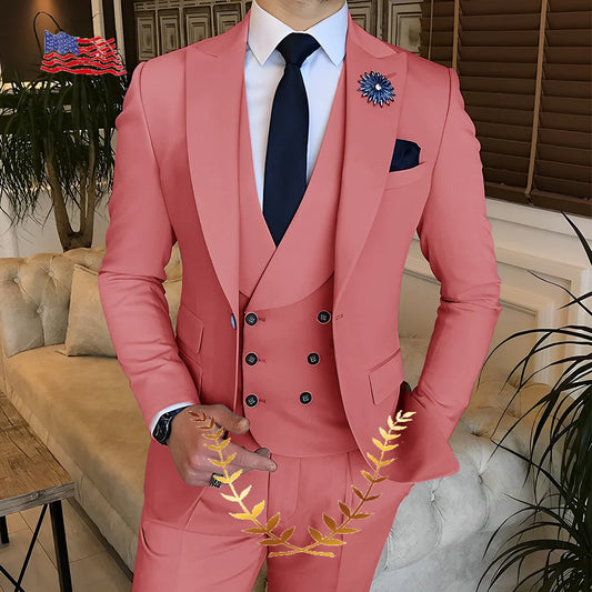 Men's Suit Jacket Pants Vest 3-piece Set Slim Fit Handsome Men Blazer for Party