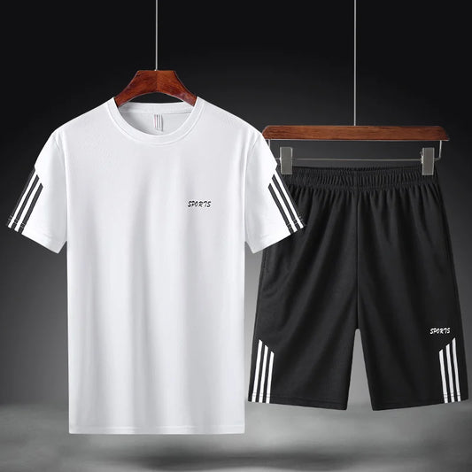 Summer Breathable Sports Suit Men's Short-Sleeved Shirt and Shorts Loose Quick Drying T-Shirt Short Quarter Pants Casual Running Suit