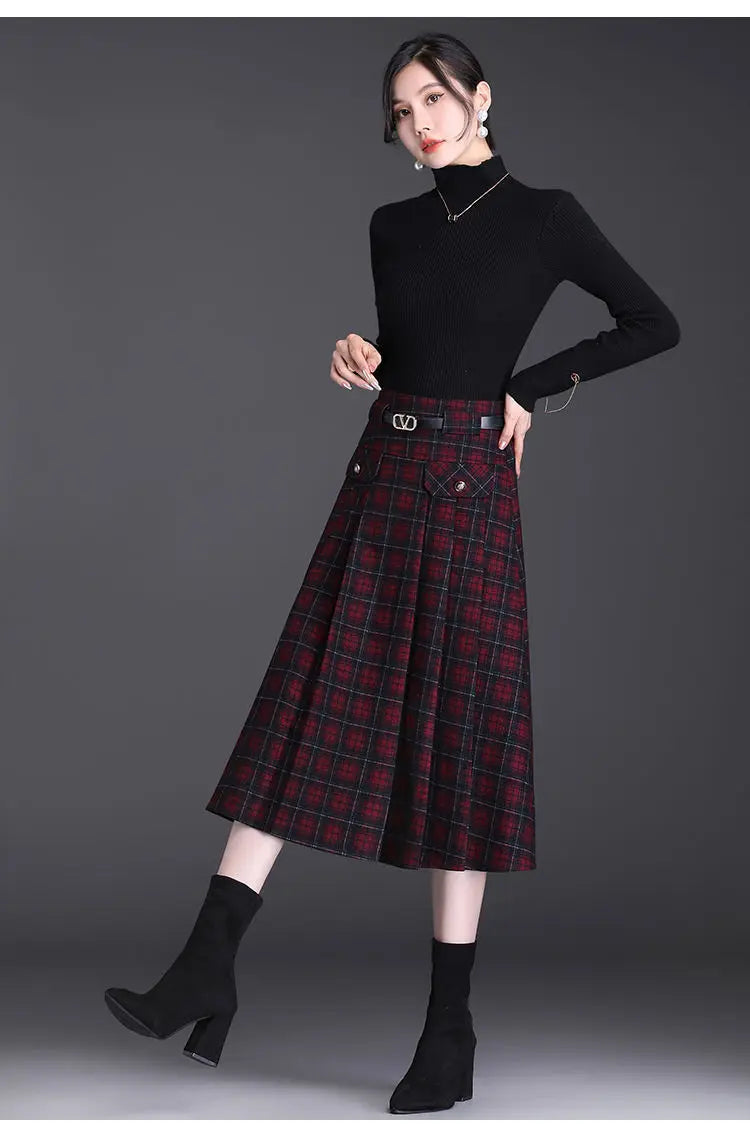 A-line Skirt  Woolen Medium Long