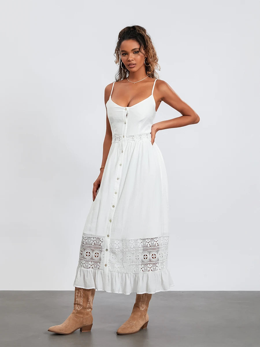 Floral Print Sleeveless Maxi Dress with V-Neckline and Ruffle Hem Casual