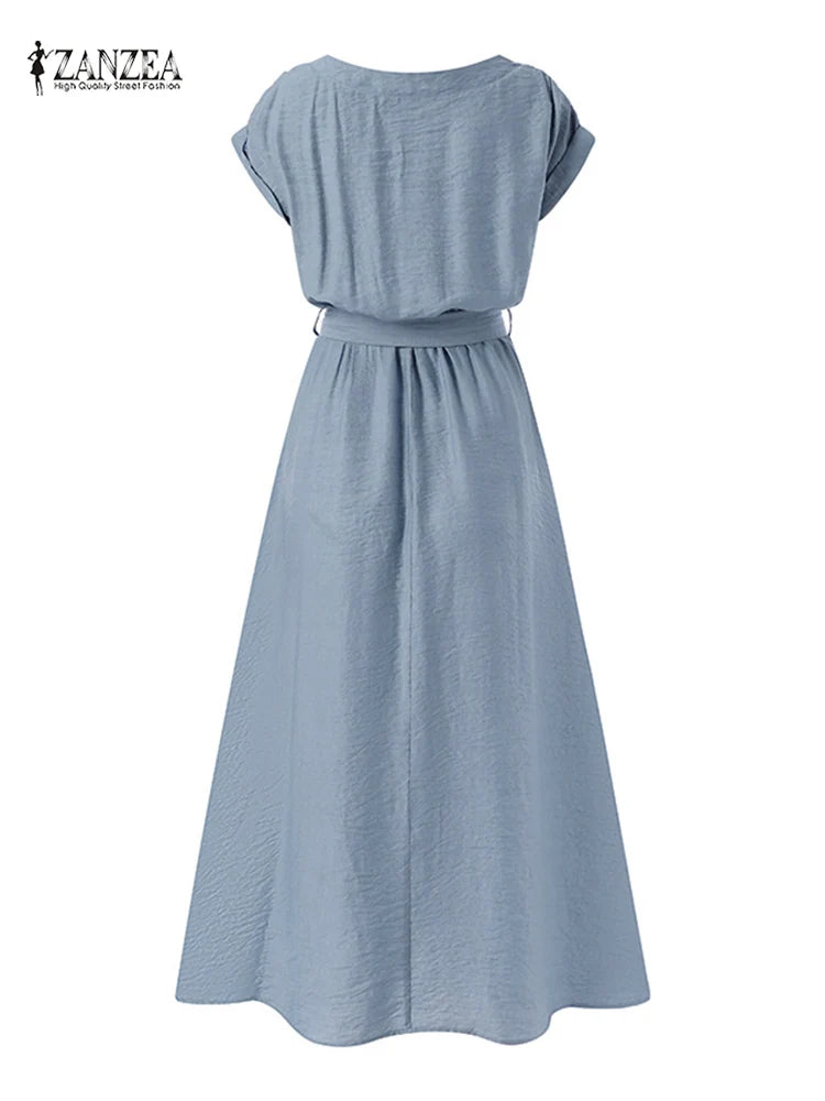 Women's Fashion Short Sleeve Dress Summer Elegant Party  Casual Mid-calf Sundress  Vintage