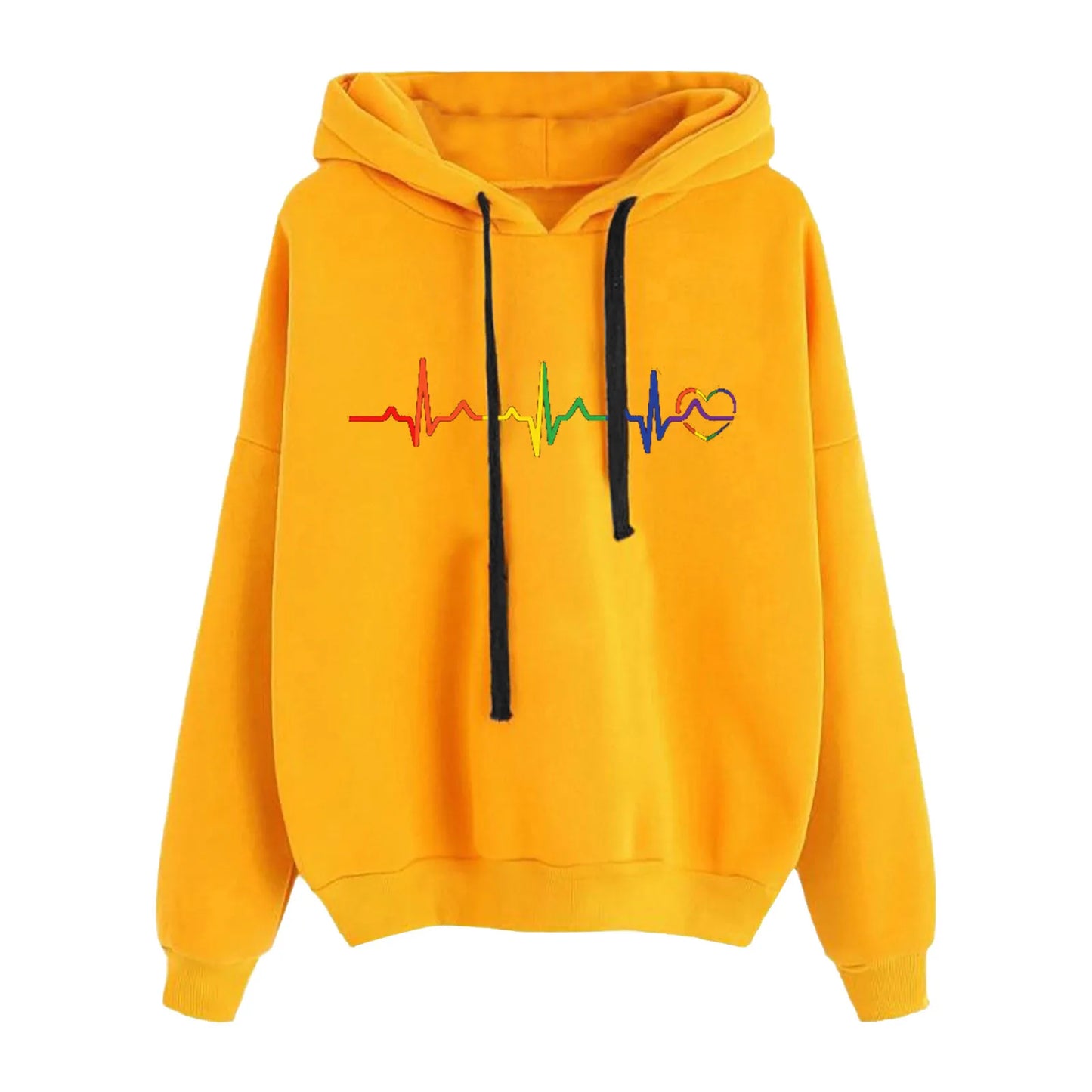 Heart Print Hoodies Sweatshirt  Oversize Solid Color Loose Casual Pullovers