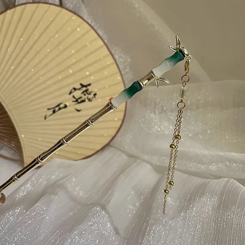 Elegant Chinese Style Hair Accessory Romantic Enameled Flower Tassel Hair Pin Alloy Jewelry Hairpin For Women Fashion Hairpin
