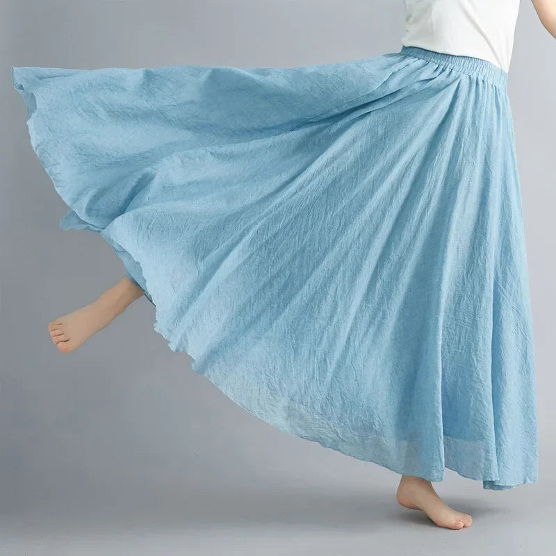 Cotton Linen Maxi  Casual Loose Long Skirt