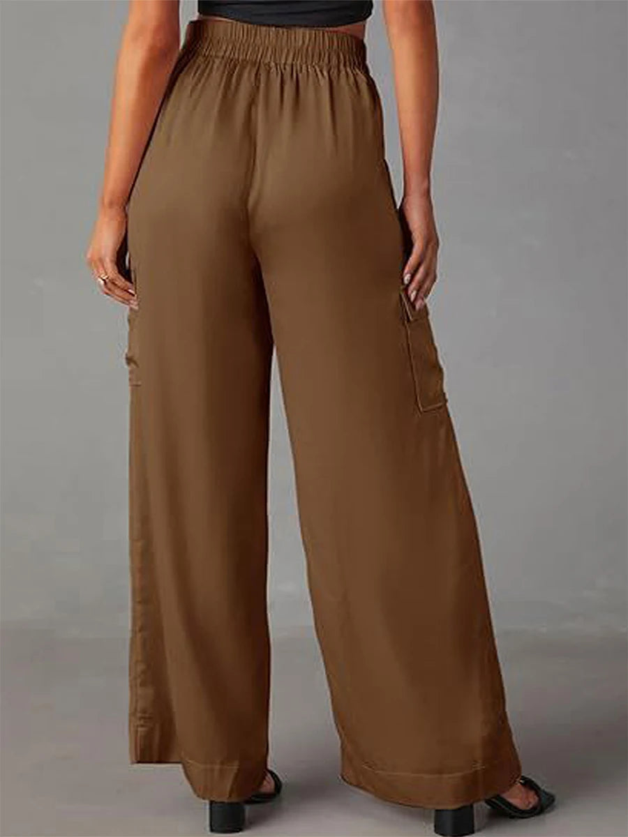High Waisted Cargo Pants for Women Casual Loose Fit Wide Leg Trousers with Elastic Waistband and Multiple Pockets Stylish