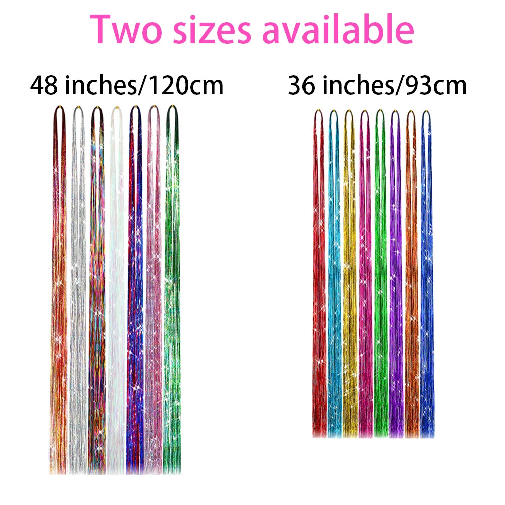36/48inch Synthetic Sparkle Hair Tinsel Rainbow Colored Strands  Headwear Hair binge Hair Laser False Hair Extensions Decor