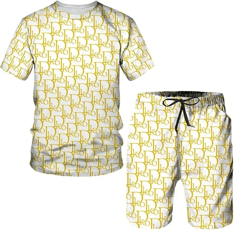 Summer Street Men's Daily Casual Fashion Loose Comfort Short Sleeve Outdoor Trend Sports Shorts Novelty Geometric Printing