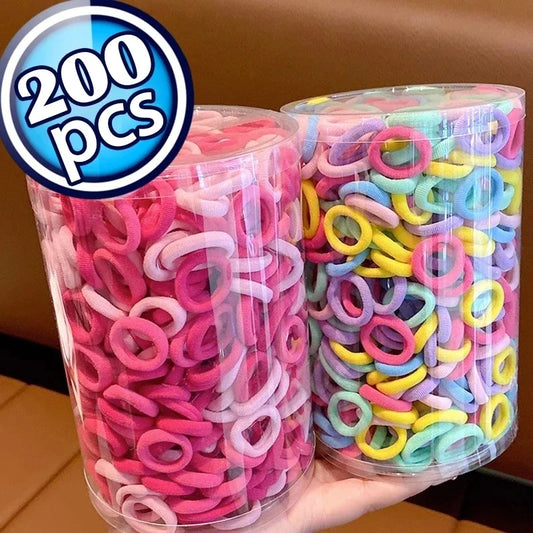 200PCS Women Colorful Nylon Elastic Hair Bands Ponytail Hold Small Hair Tie Rubber Bands Scrunchie Hair Accessories