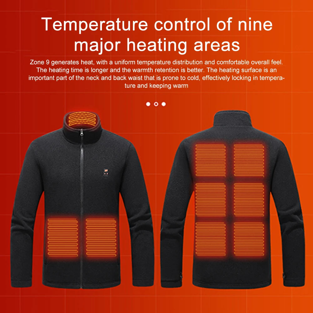 9 Heated Area  Jacket USB Charging Insulated Jackets Waterproof Heated Sweater 3 Gear Temperature for Hiking Skiing