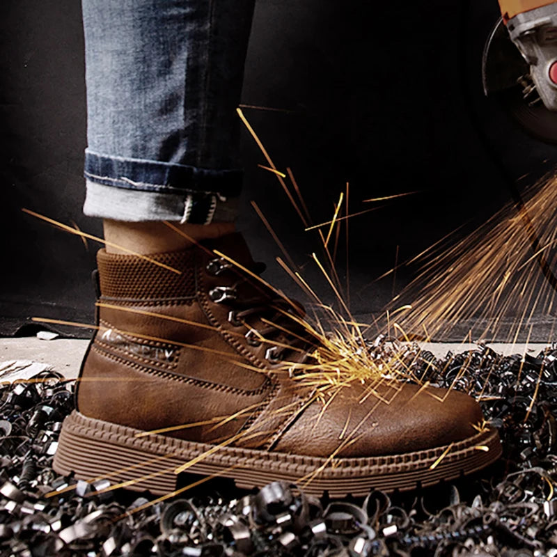 Men's Waterproof Steel Toe Work Boots High-Top Safety Shoes Slip Resistant Protective Boots Indestructible Comfort Arch Support
