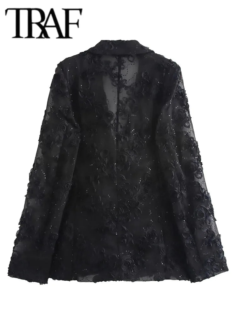 Sequin Pants Sets For Women 2 Pieces Fashion Translucent Blazer Coat Women's Suit Elegant Two Piece Women's Outfit