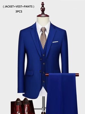( Jacket +Vest+ Pants ) Luxury Men's High-end Brand Solid Color Business Office Suit 3Pcs & 2Pcs Groom Wedding Party Suit Tuxedo